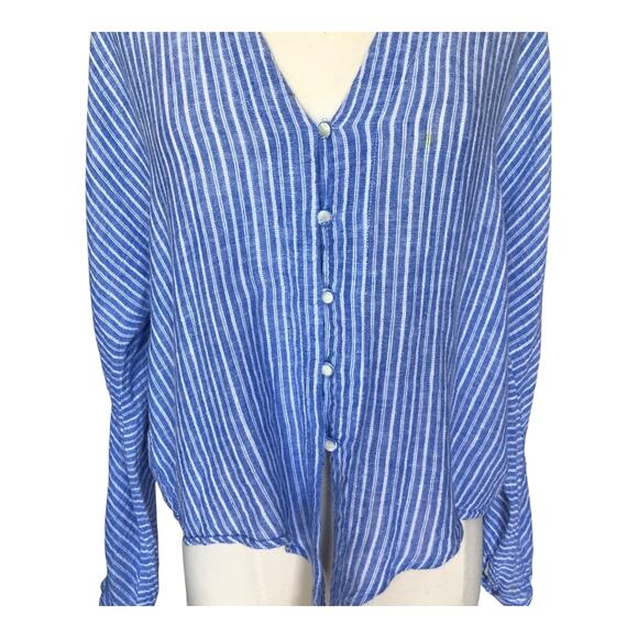Rails Sloane Linen Blue Azure Stripe Front Tie Top Shirt Women's Size Large - Picture 3 of 14